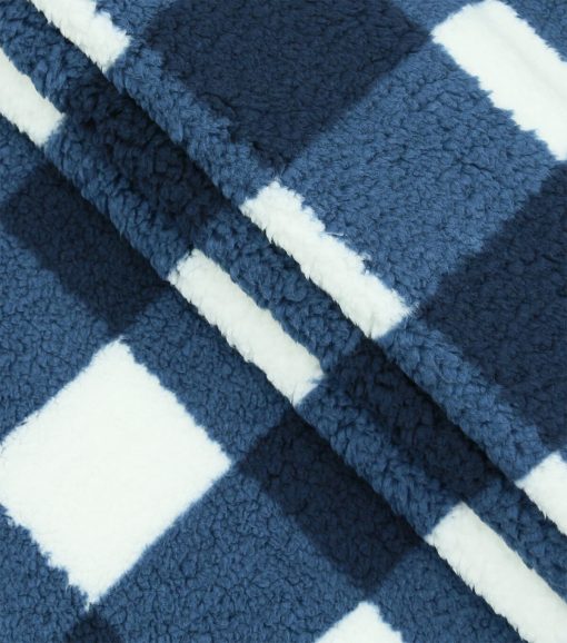 Navy Gingham Sherpa Fleece Fabric - Image 2