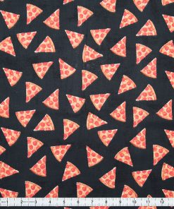 Pizza On Black Novelty Prints Cotton Fabric