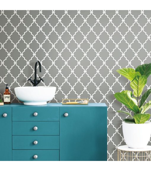 RoomMates Wallpaper Grey Modern Trellis - Image 5