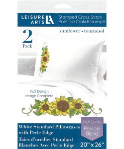 Leisure Arts 20 x 26 Sunflower Pillowcase Stamped Cross Stitch Kit 2ct