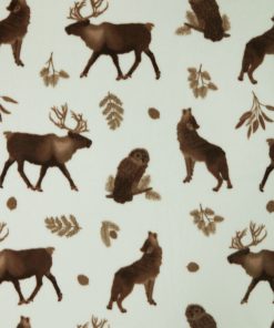 Wilderness Owl   Wolf on Brown Anti Pill Fleece Fabric