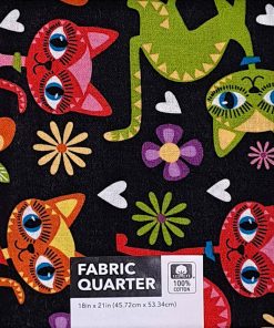 18 x 21 Cats on Black Novelty Cotton Fabric Quarter 1pc
