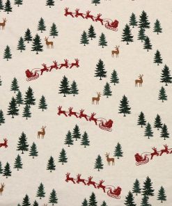 Santa s Sleigh   Trees on White Super Snuggle Christmas Flannel Fabric