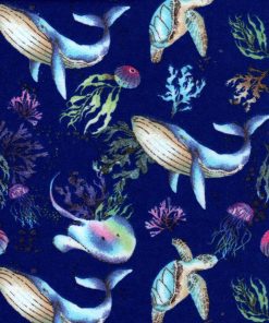 Watercolor Blue Whales Super Snuggle Flannel Fabric