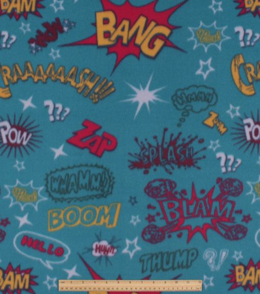 Comics on Blue Blizzard Fleece Fabric - Image 2