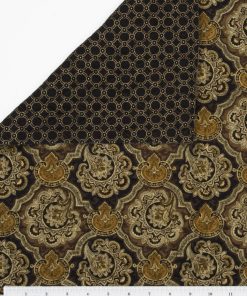Fabric Traditions Black   Brown Floral Rings Double Faced Pre Quilted Cotton Fabric
