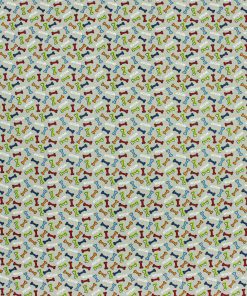 Novelty Cotton Fabric Colorful Dog Bones On Gray