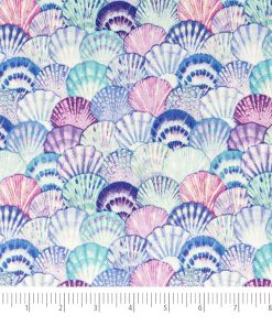 Singer Blue   Pink Shells Quilt Cotton Fabric
