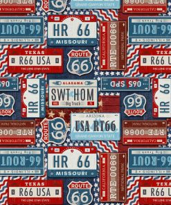 David Textiles Red Americana License Plates Novelty Cotton Fabric