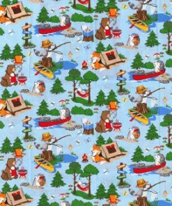 Fabric TraditionsAnimal Campers On Blue Novelty Cotton Fabric