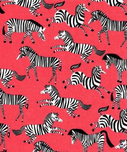 Zebras On Coral Novelty Cotton Fabric