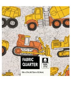 18 x 21 Yellow Construction Trucks Novelty Cotton Fabric Quarter 1pc